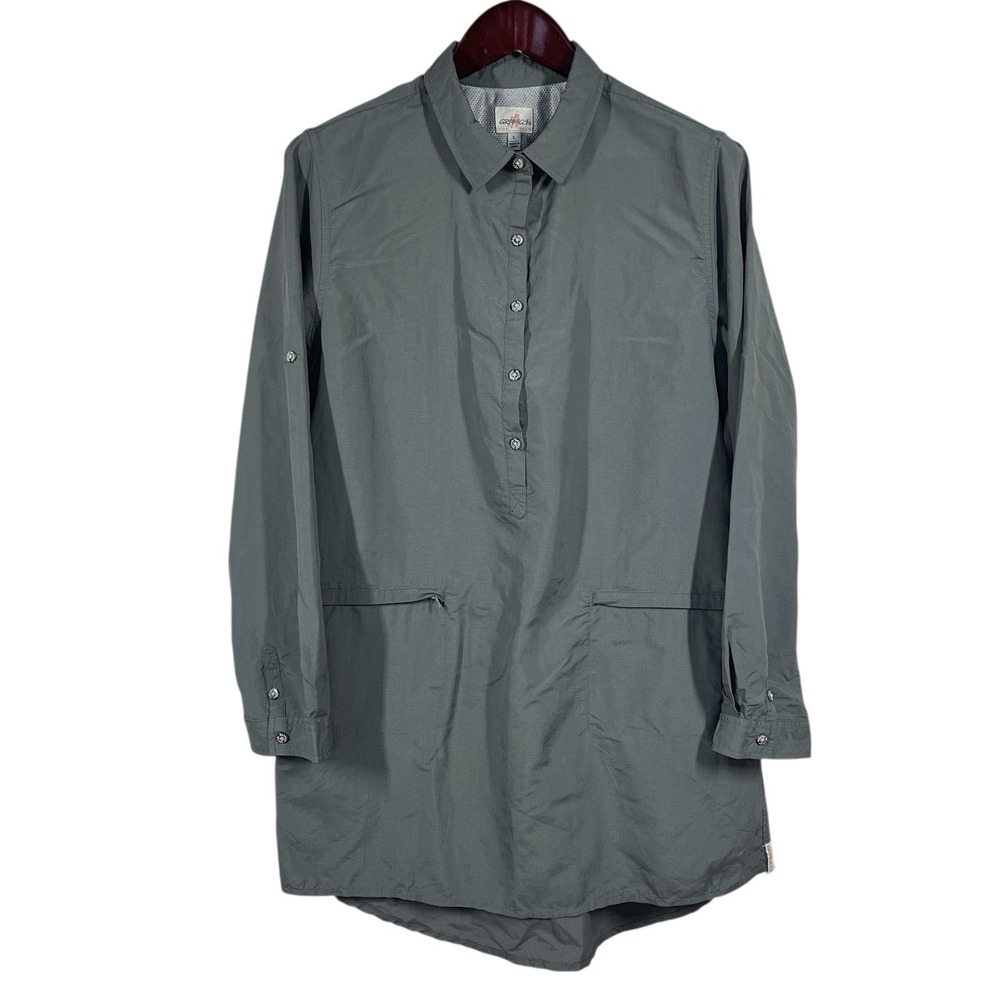 Gramicci Nylon Ripstop Shirt Dress Womens L Collared Rolltab Sleeves Athleisure